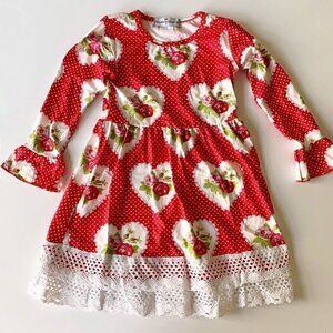 NEW Adorable Sweetness Girl Red Hearts Floral Dress 5T